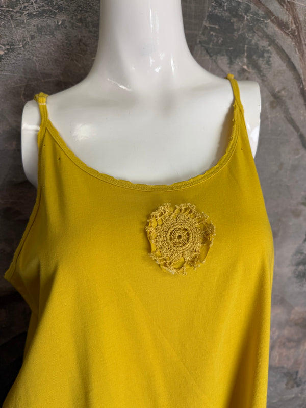 PL-RE110 Raw Lace Cami Tank-Sunshine Yellow
