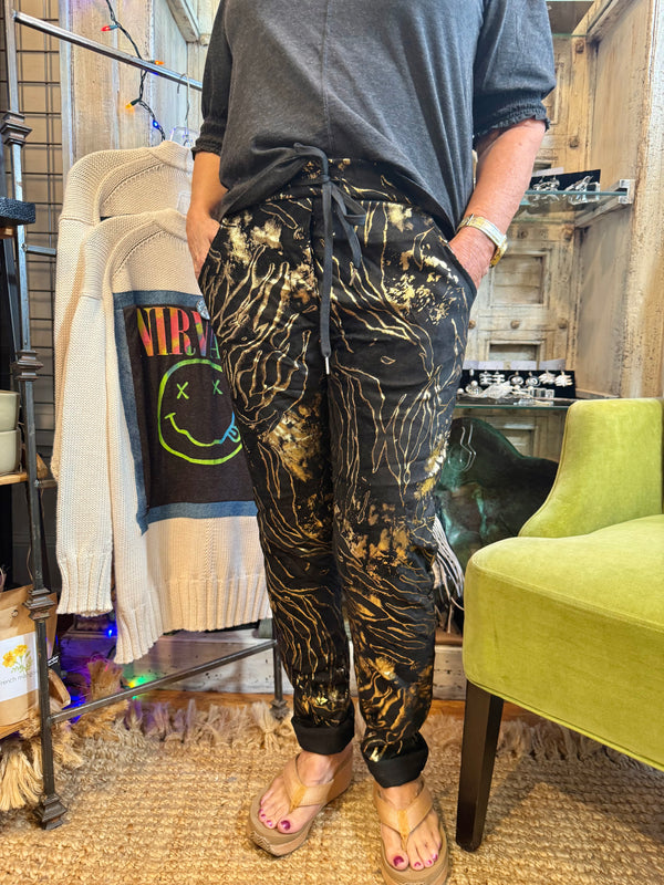 0A910 Pull On Stretch Pants-Animal/Black