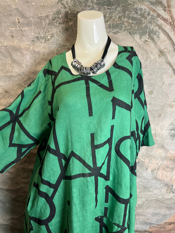 91470 S/Slv Tunic Letter Dress-GUCCI GREEN
