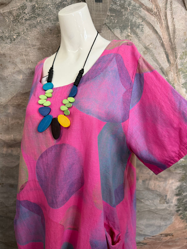 90847C Painterly Bubbles Dress-Fuchsia
