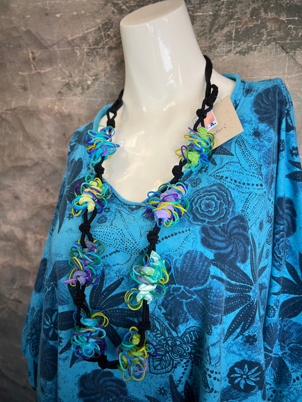 ID715 Floral Elbow Tunic Tshirt-Ocean