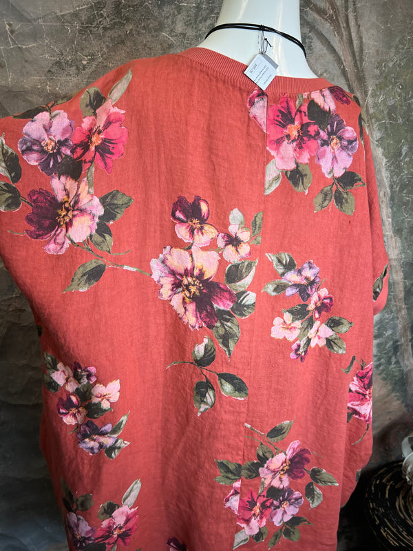5202 Rosabella Floral Top/Dress-Burnt Red