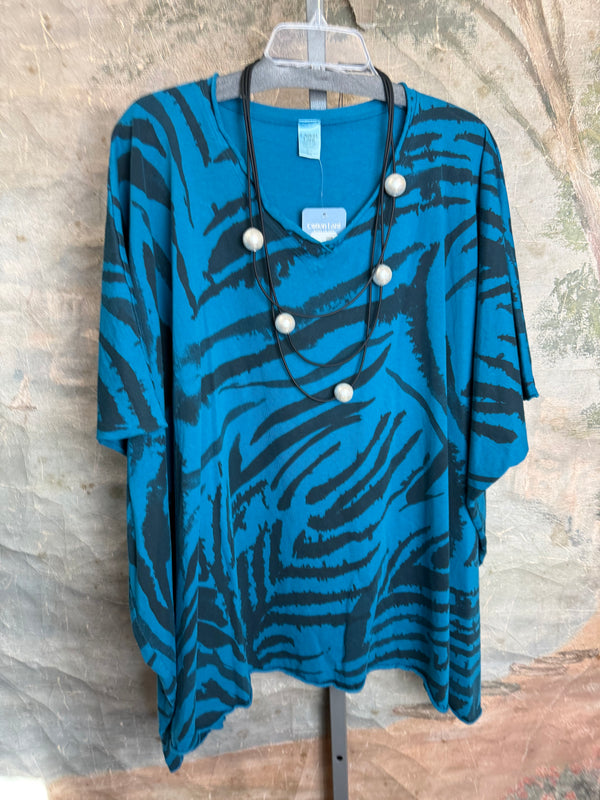 715CL-Zebra Oversized Tunic Tee-TEAL