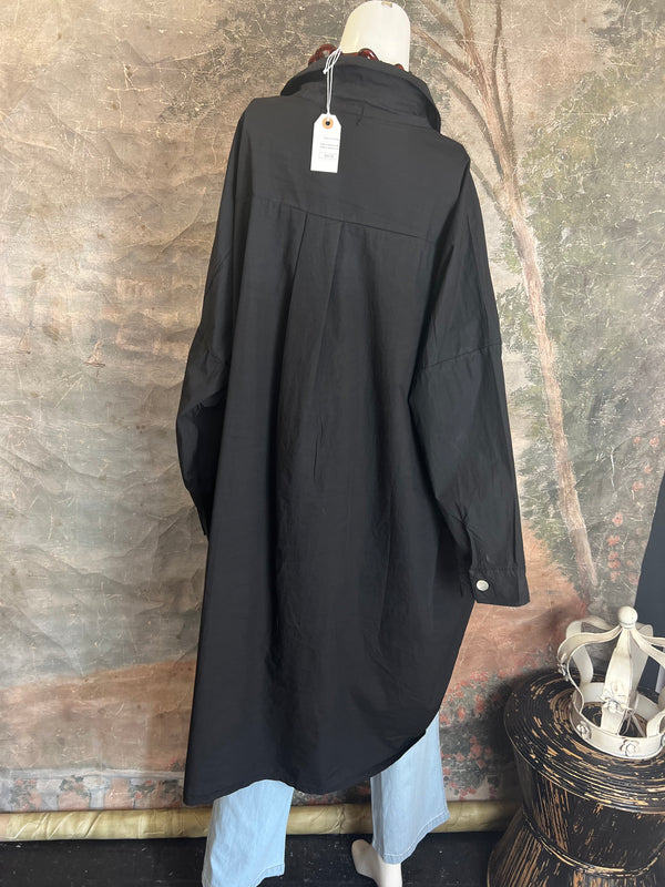 91750 Oversized Cotton Poplin Shirt-Black