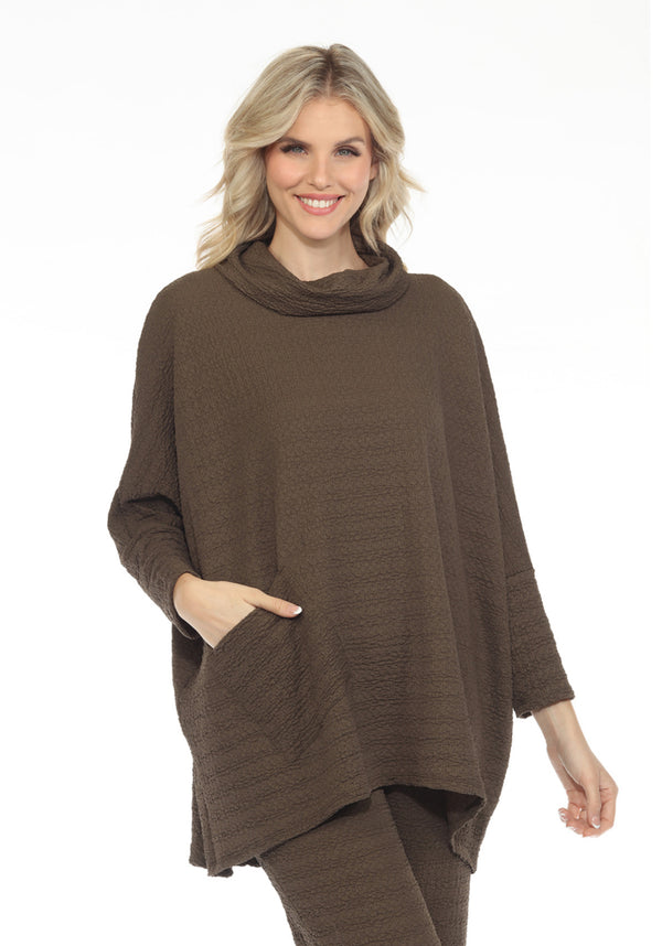 T1076 Waffle Knit Pullover-Mocha