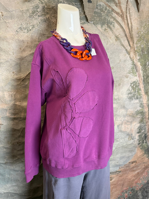 A2995202 L/Slv Flower Sweatshirt-Plum