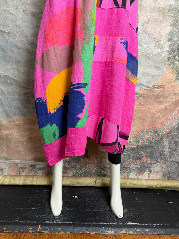 90617P-23 Linen Paint Dress-Fuchsia