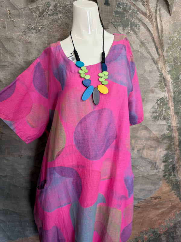 90847C Painterly Bubbles Dress-Fuchsia