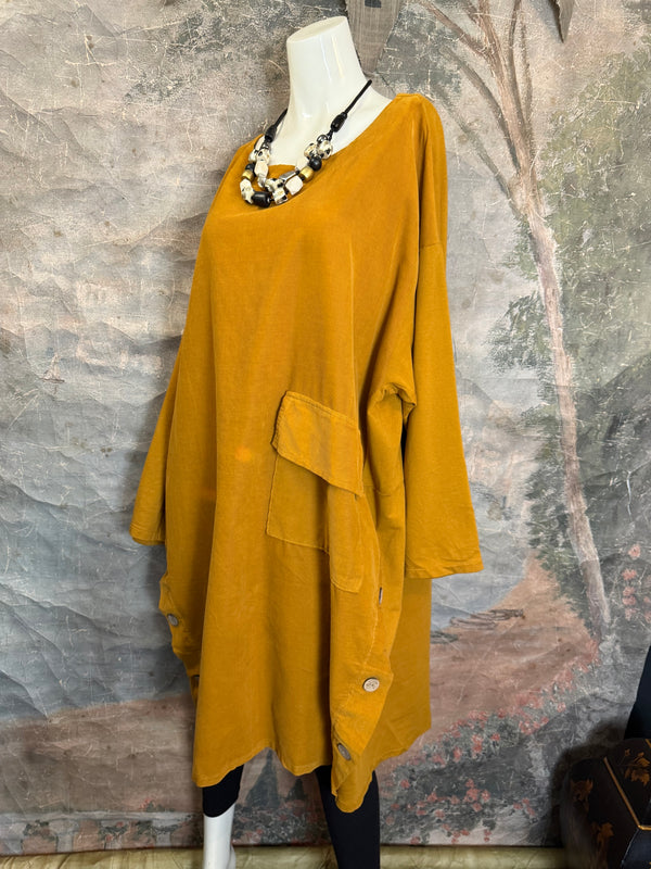 91805 Corduroy Button Dress-Mustard