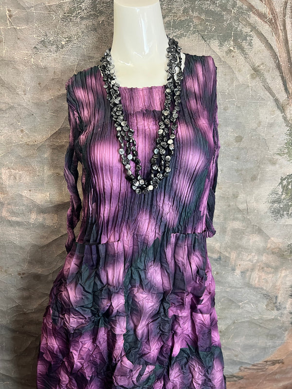 ACD544 3/4 Slv Smash Dress-Purple Leaf