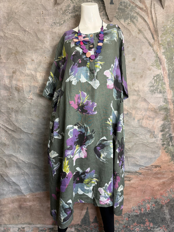91877-52 Artful Bloom Dress-Olive