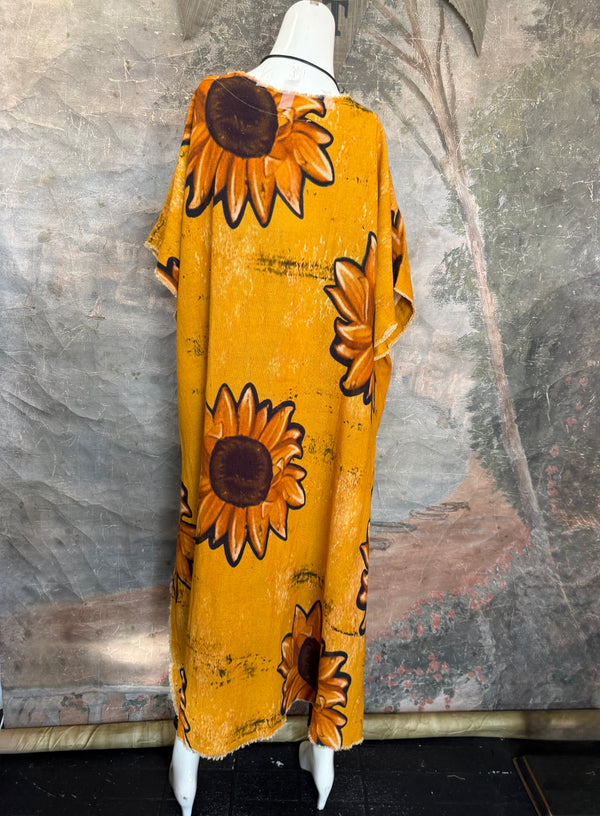 782 High Low Linen Tunic Top-Sunflower/Gold