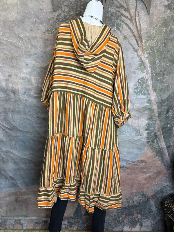 5569 Judy Hoodie Short Dress-Autumn Stripe