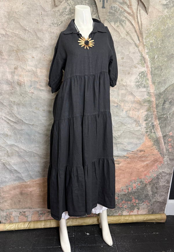MP-PLD2372 3 Tier Open Collar Dress-Black