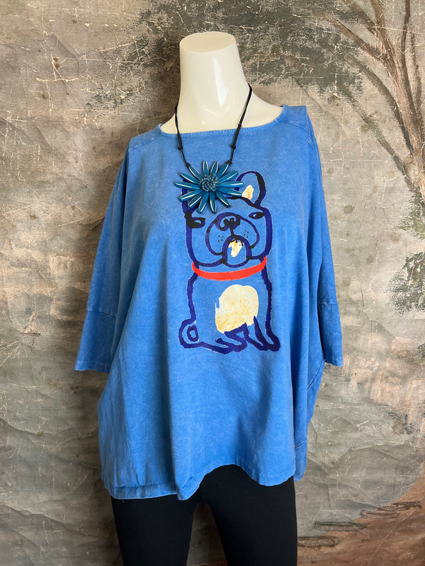 T1388C One Size Dolman Slv Tee-Frenchie/Blue