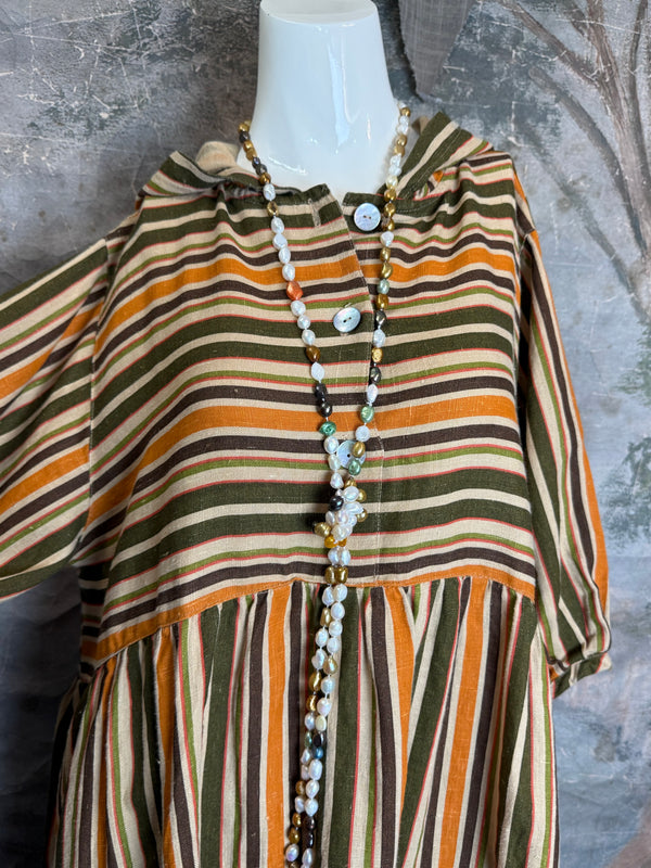 5569 Judy Hoodie Short Dress-Autumn Stripe