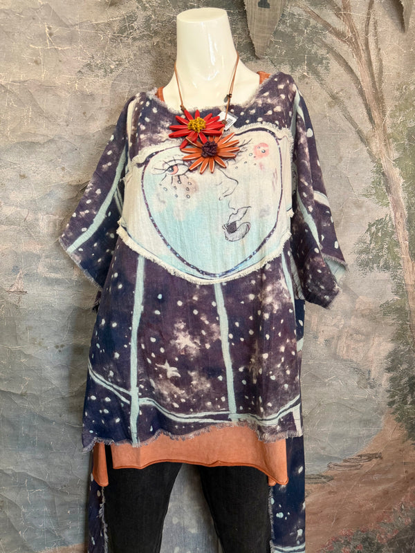 782 High Low Linen Tunic Top-NAVY/MOON