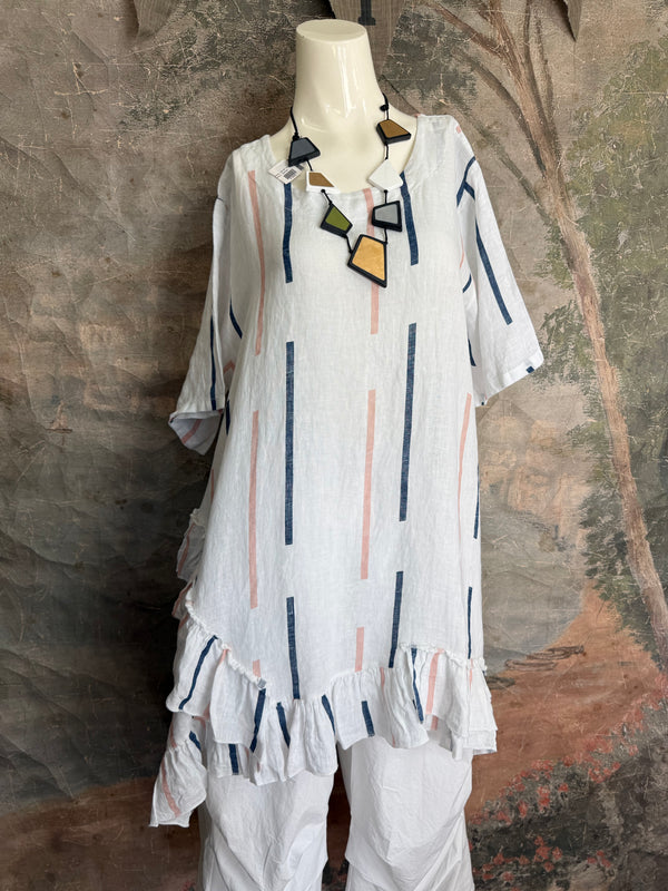 91307S Ruffle Stripe Tunic-White
