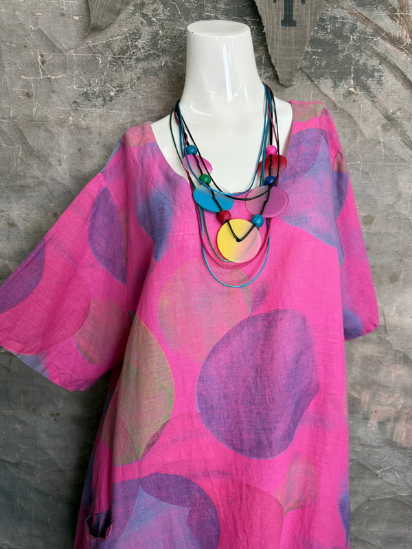 90847C Painterly Bubbles Dress-Fuchsia