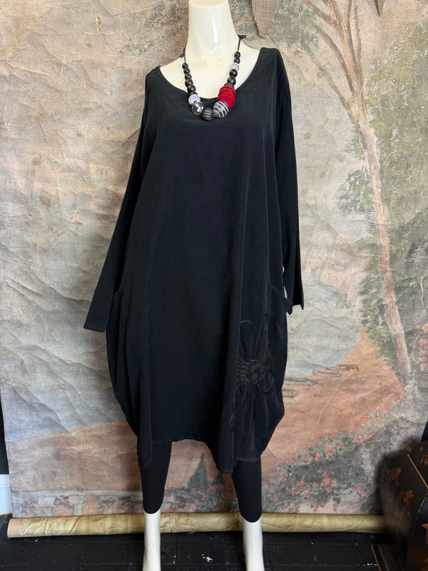 90847 Corduroy Sunflower Dress-Black