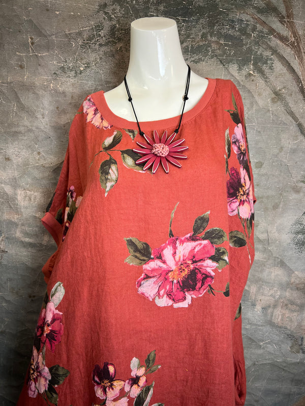 5202 Rosabella Floral Top/Dress-Burnt Red