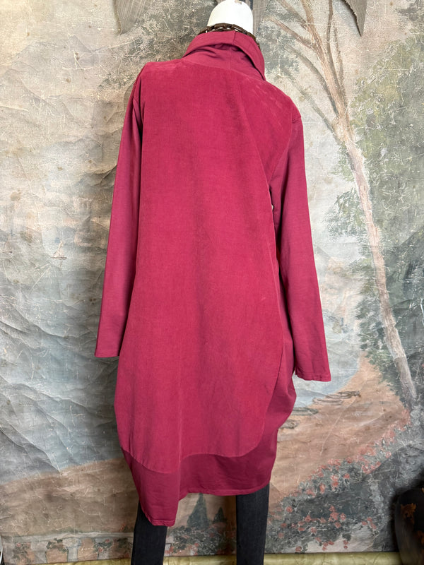 6512AU Cowlneck Bubble Dress-Wine