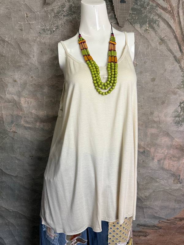 PL-RE110 Raw Lace Cami Tank-Cream