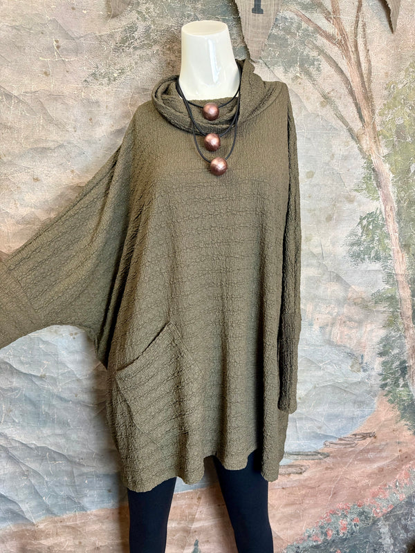 T1076 Waffle Knit Pullover-Olive