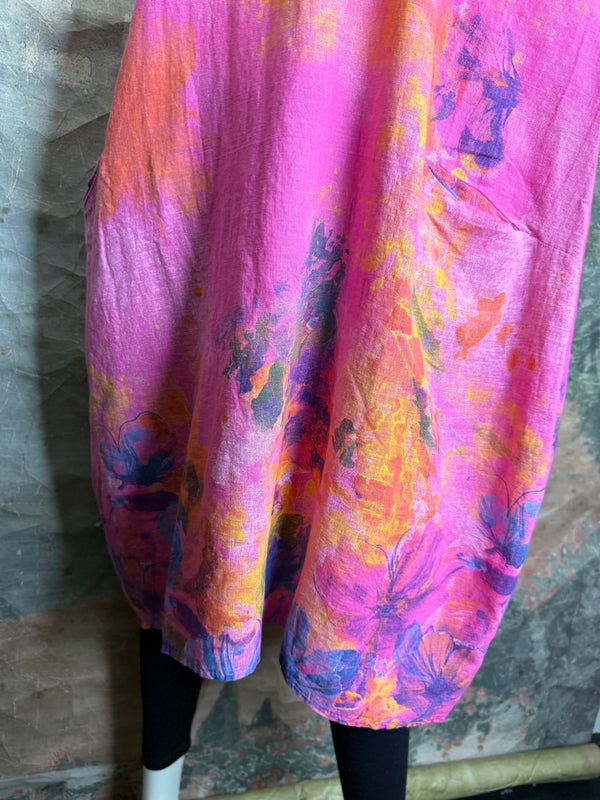 90847P Painted Presence Dress-Fuchsia