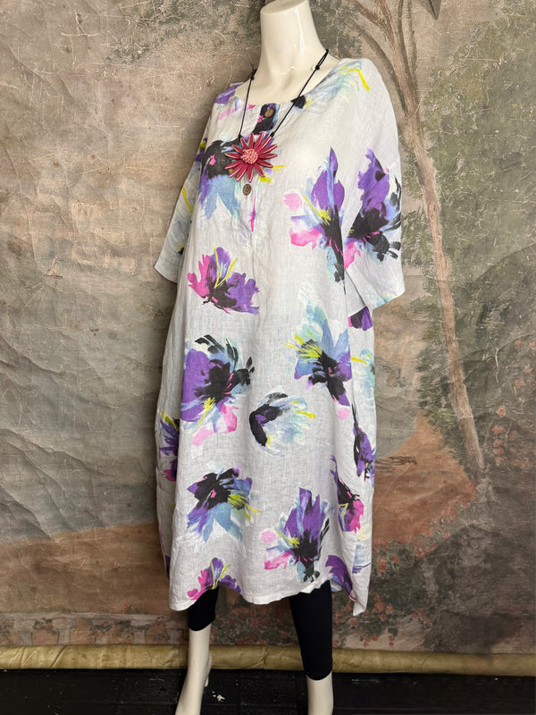 91877-52 Artful Bloom Dress-White