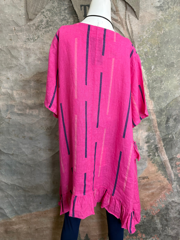 91307S Ruffle Stripe Tunic-Fuchsia