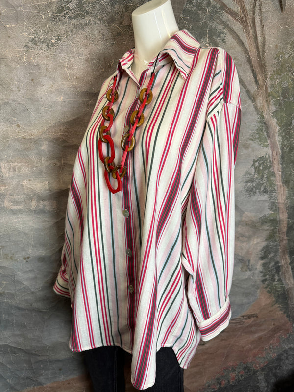 5021 Bettys Linen BF Bow Shirt-CANDYCANE