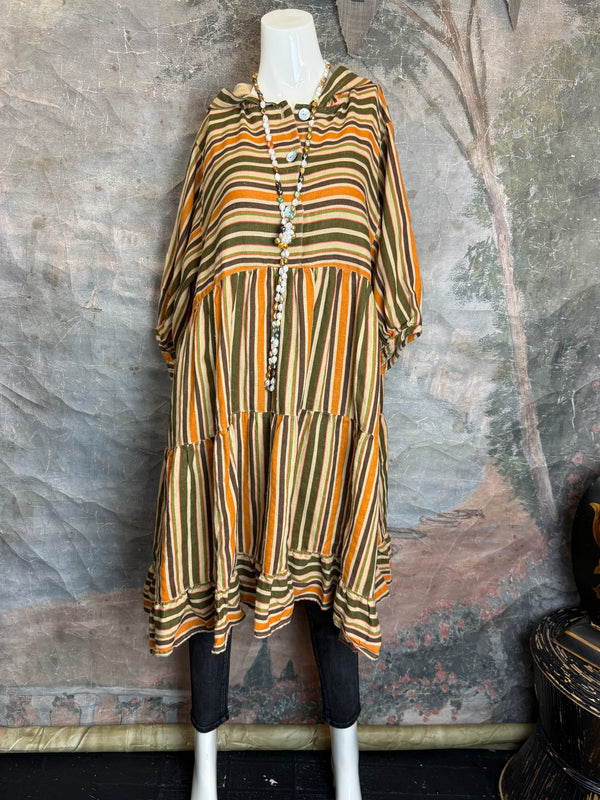 5569 Judy Hoodie Short Dress-Autumn Stripe