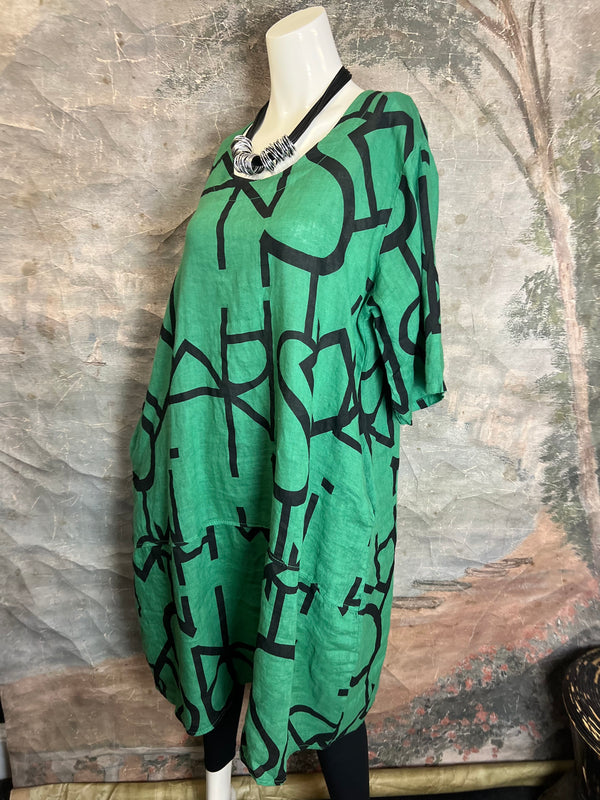 91470 S/Slv Tunic Letter Dress-GUCCI GREEN