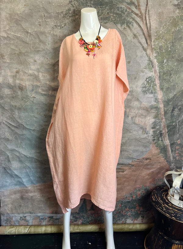 DDY670 Embroidered Boxy Dress-Melon