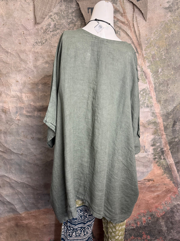 91624 Solid Patch Tunic Shirt-Olive