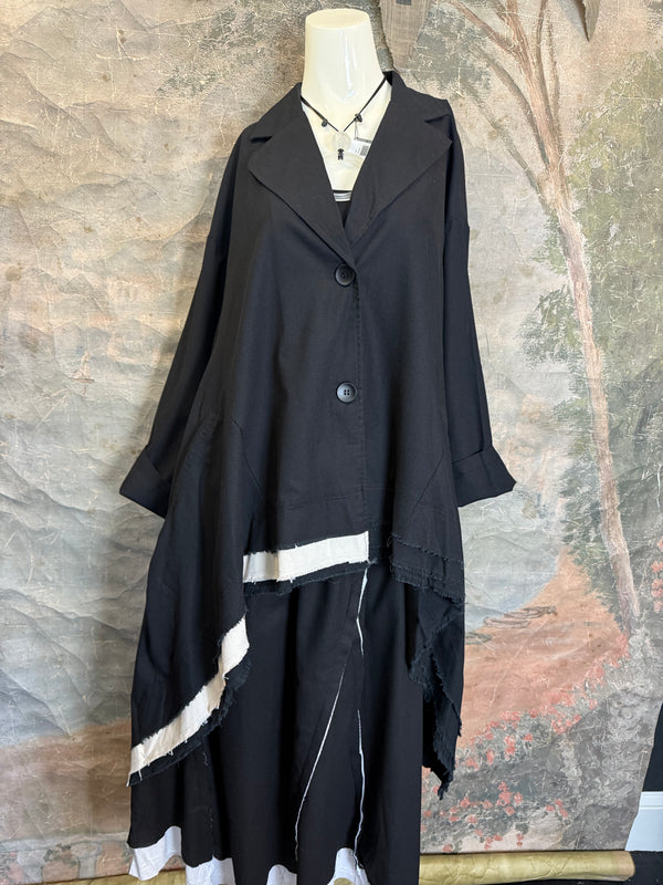 32302 Med to Long Blazer Jkt W/Trim-Black