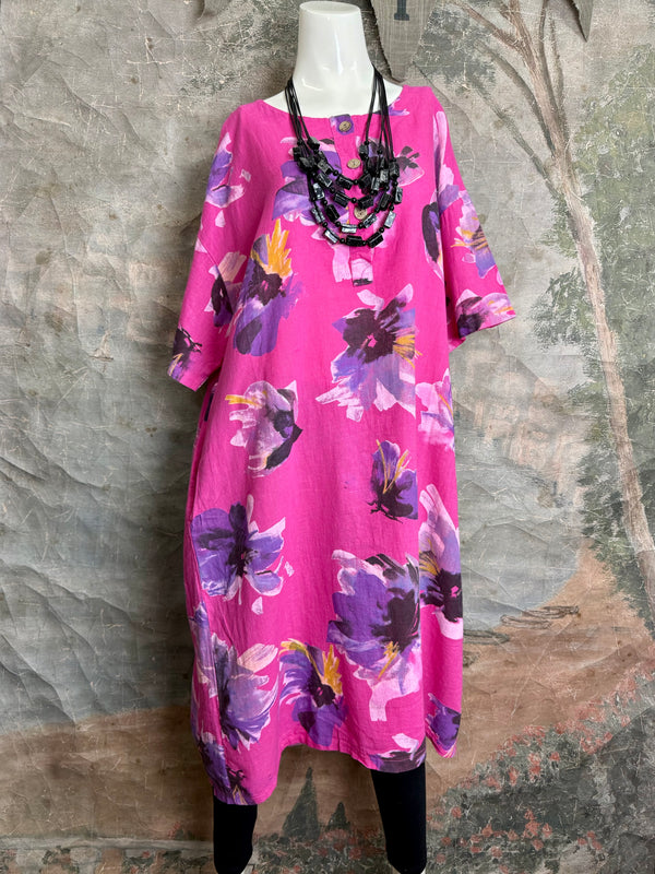 91877-52 Artful Bloom Dress-Fuchsia