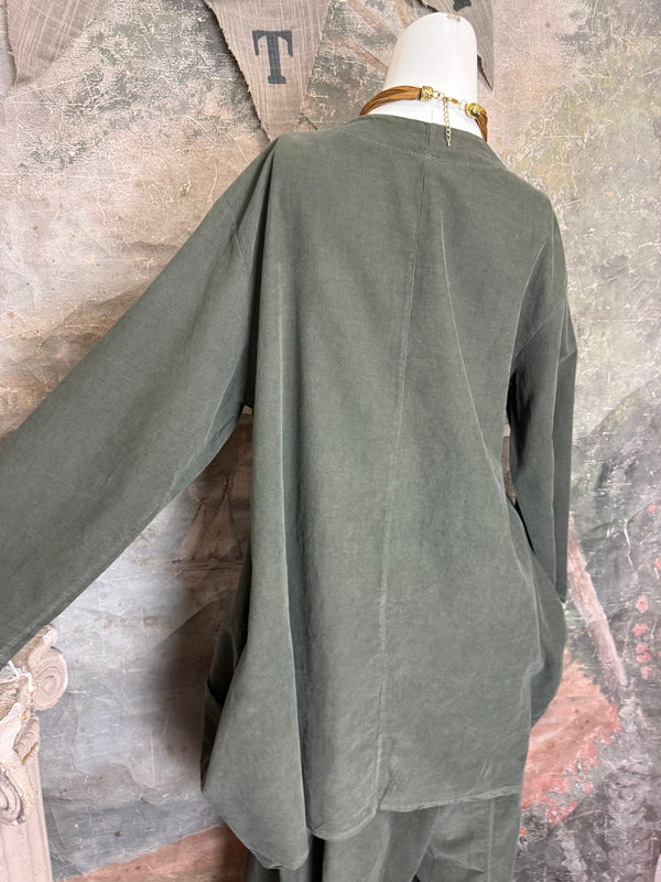 91983A-62 Buttoned Stitch Tunic-Olive