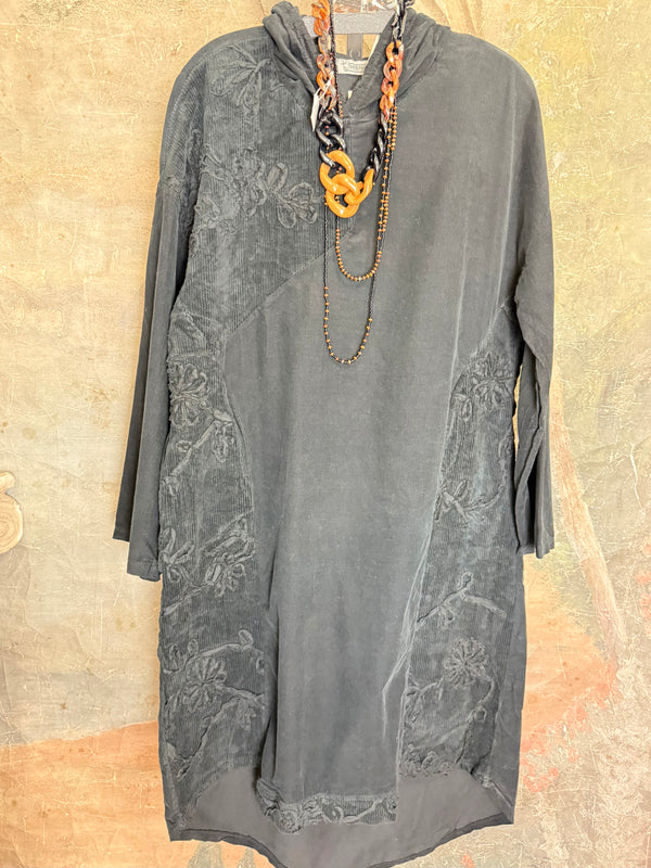 92178-62 Needlework Hoody Dress-Black