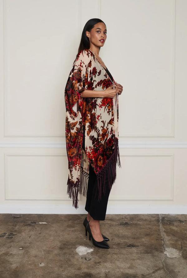 5824 Burnt Velvet Floral Kimono