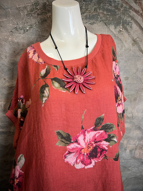 5202 Rosabella Floral Top/Dress-Burnt Red
