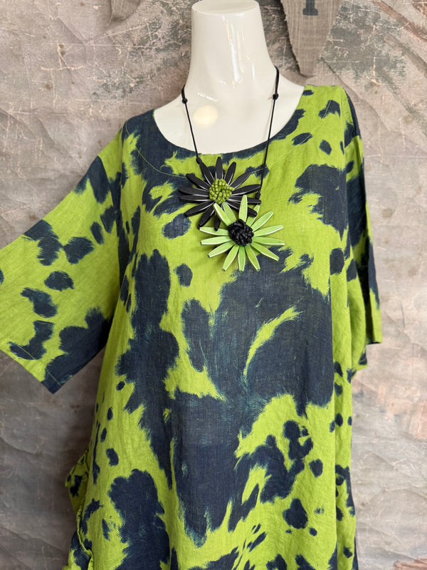 91307T-62 Ruffle Tie-Dye Tunic-Kiwi