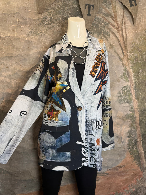 0A Leopard Mix Rock & Roll Graffiti Blazer