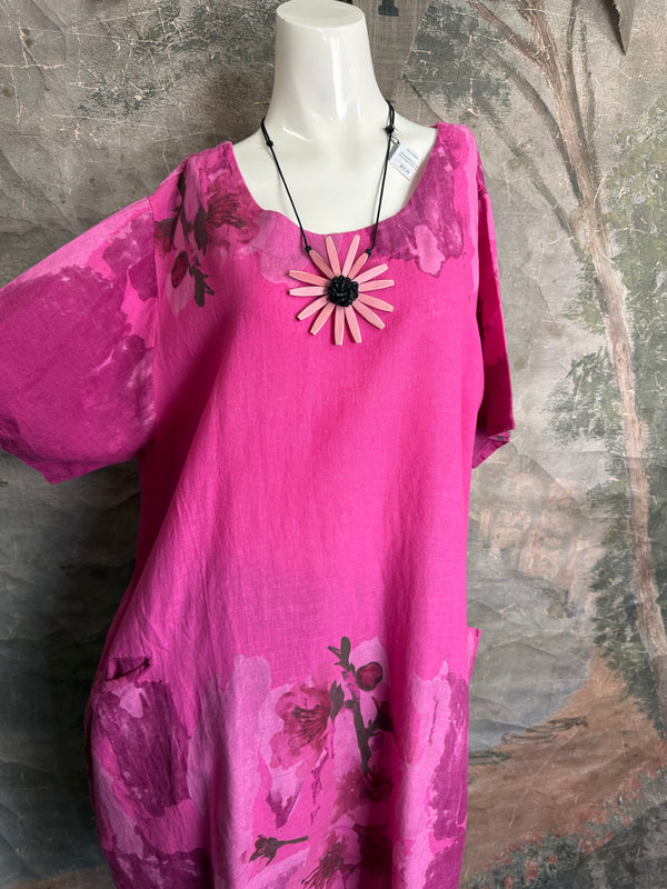 90847B Painters Garden Dress-Fuchsia