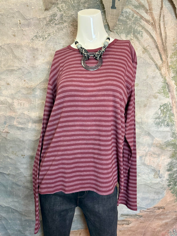 8555-1045 Stripe Lg/Slv Tee-Red Indigo