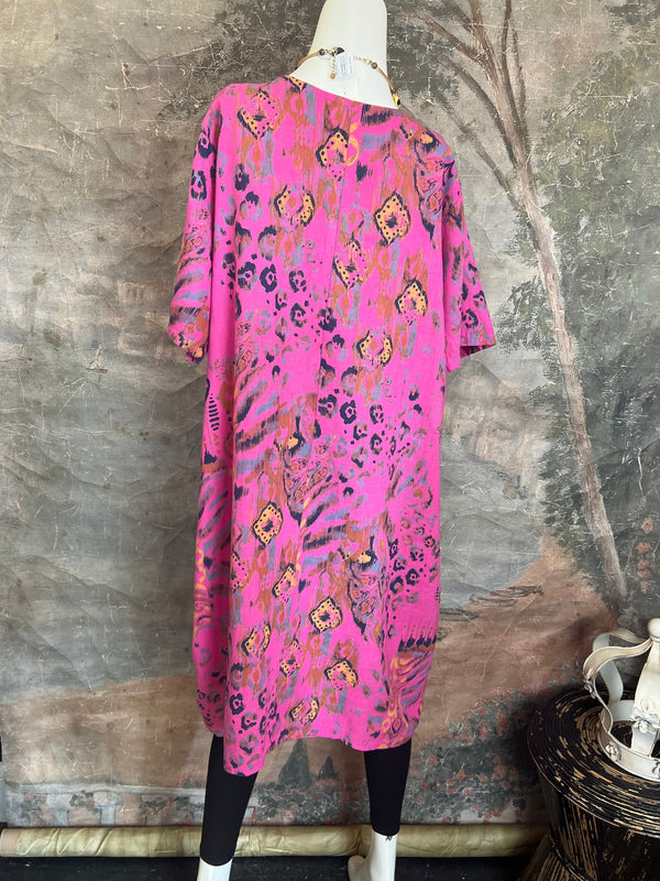 90847 Paint Splotch Print Dress-Fuchsia