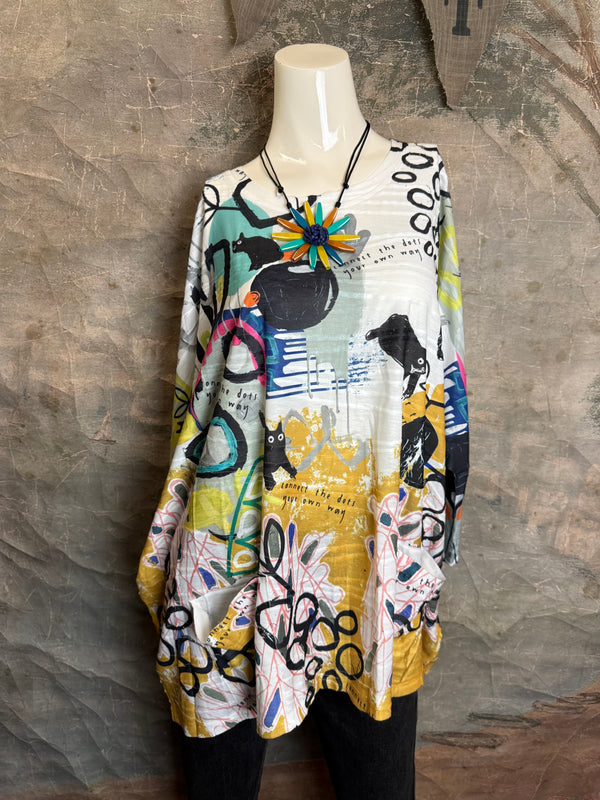 T1514 Long Slv Dolman Top/Tunic-Curious Kitty