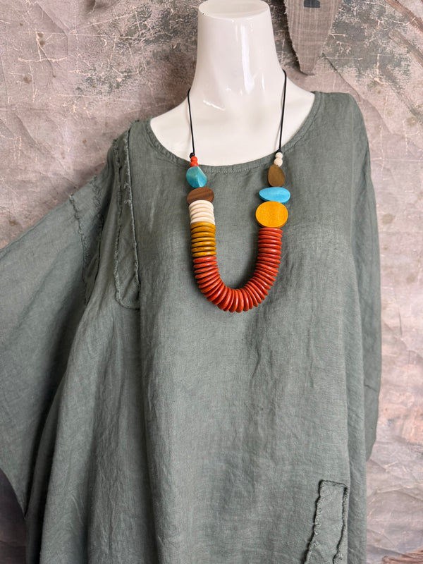 91624 Solid Patch Tunic Shirt-Olive