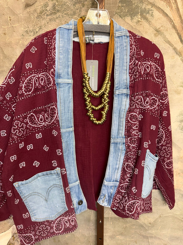 5755 Bandana Short Kimono-Wine
